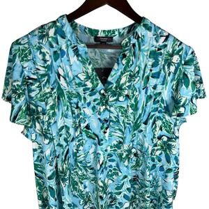 New Cocomo Popover Top Stretch Knit V Neck Flutter Sleeves Vibrant Floral 2x
